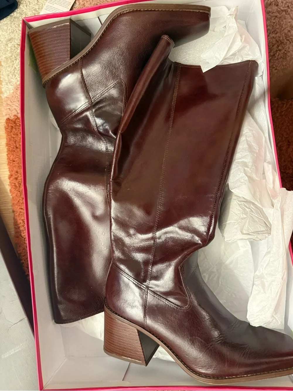 Women's Brown Leather Knee-High Boots Wide Calf friendly - Vince Camuto